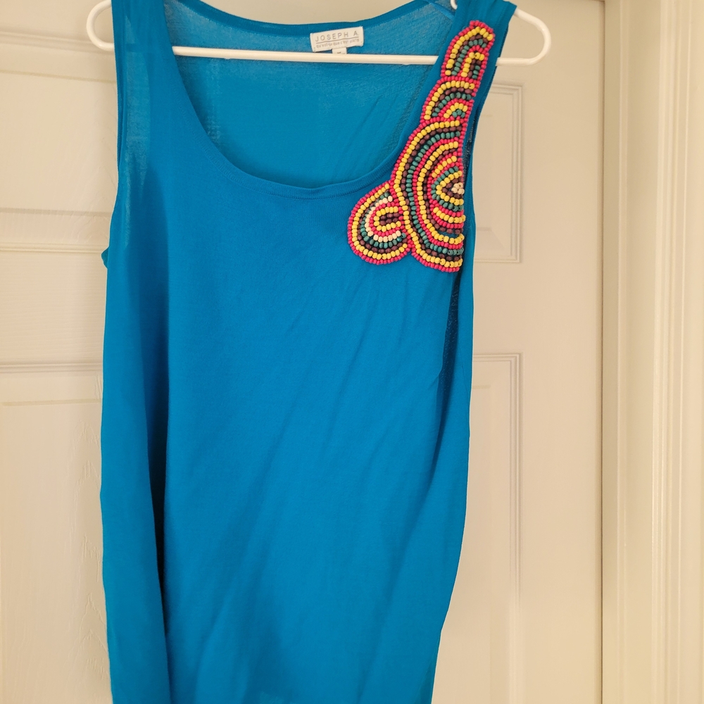 Joseph A Blue Tank Top with Multicolor Beading